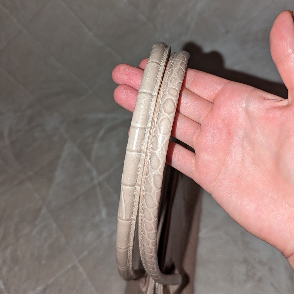 Furla Croc Embossed Beige Leather Satchel - Picture 10 of 15
